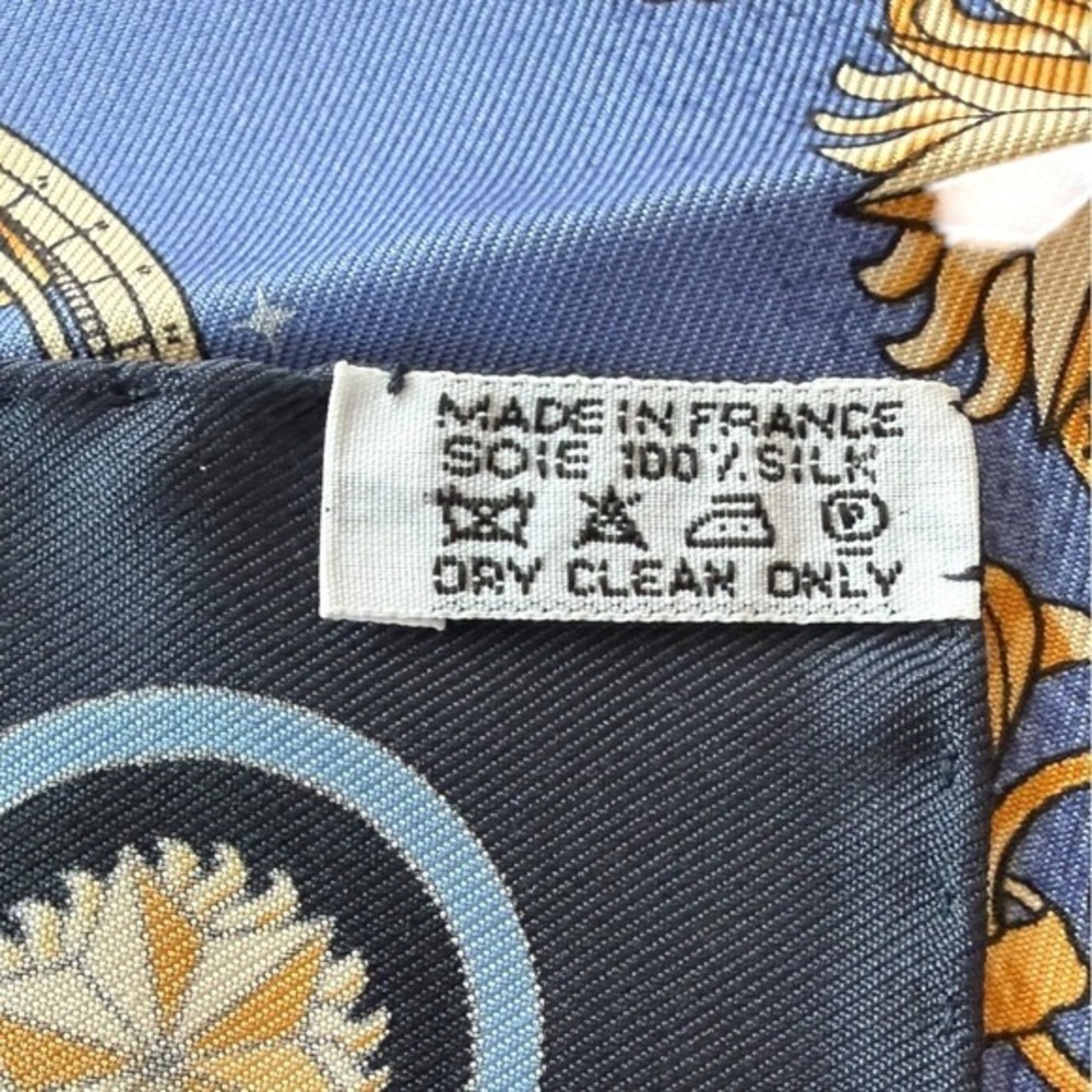 Hermès Cosmos Silk Pocket Square Scarf Philippe Ledoux Navy Blue Gold 16" - Picture 6 of 6